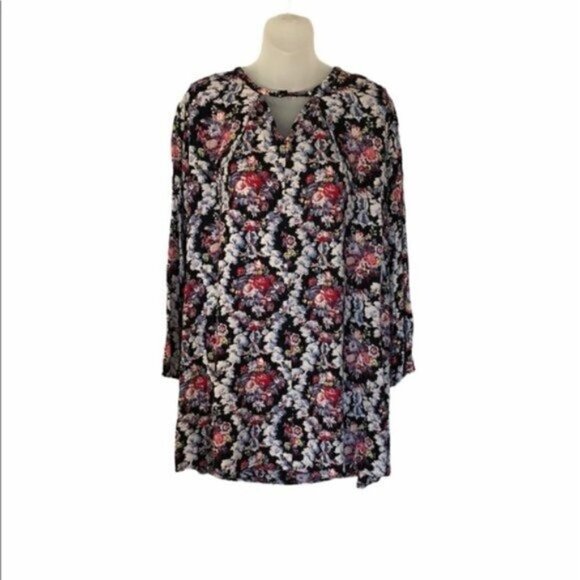 Boutique Esley Colorful Printed Long Sleeve Keyhole Neck Shift Dress M - Picture 1 of 6